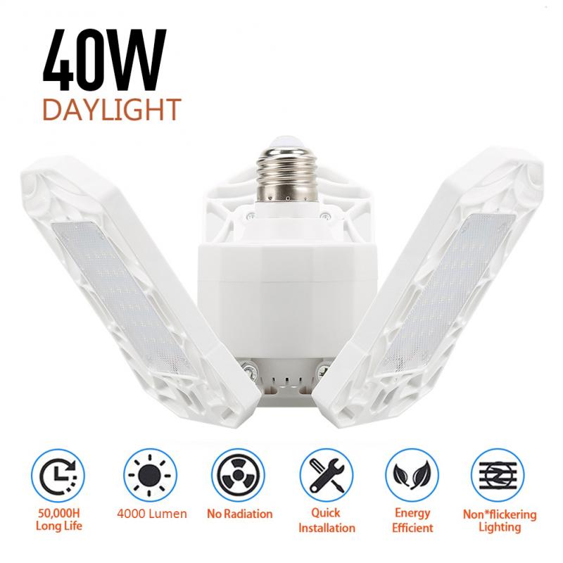 5 Style Deformable Ceiling Light For Home Warehouse Workshop 360 Degrees Three-Leaf Deformation LED Garage Light Folding Lamp: 40W white