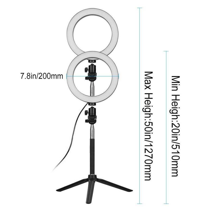 5 IN 1 Selfie 20CM Ring Light with Phone Camera Holder Photography Lighting with Tripod Remote Control for Photo Video