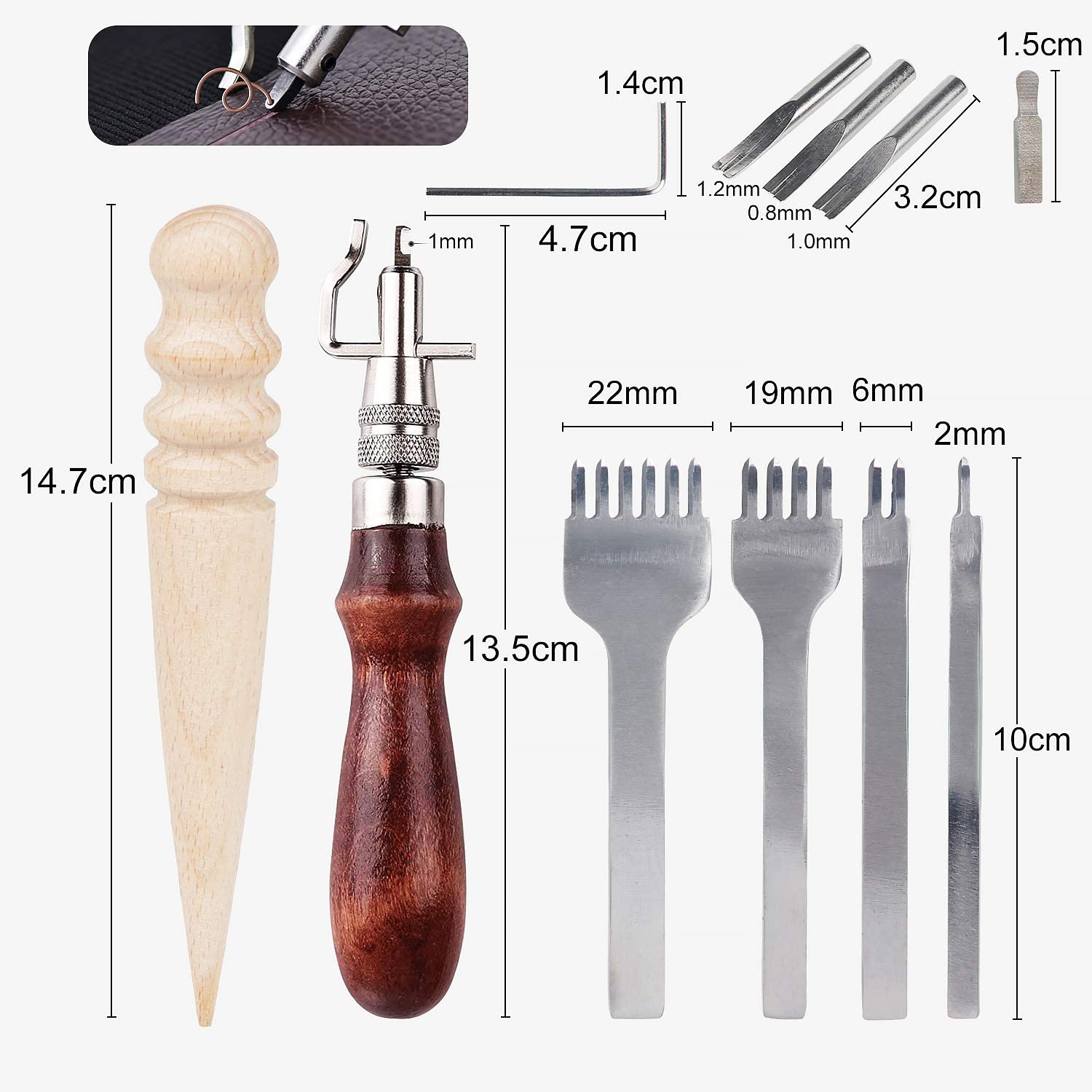 13pcs Leather Tools Set Hole Punching Seams Punch Tool Pen Leather Plane Groover Crease Round Leather Craft Adjustable Stitching