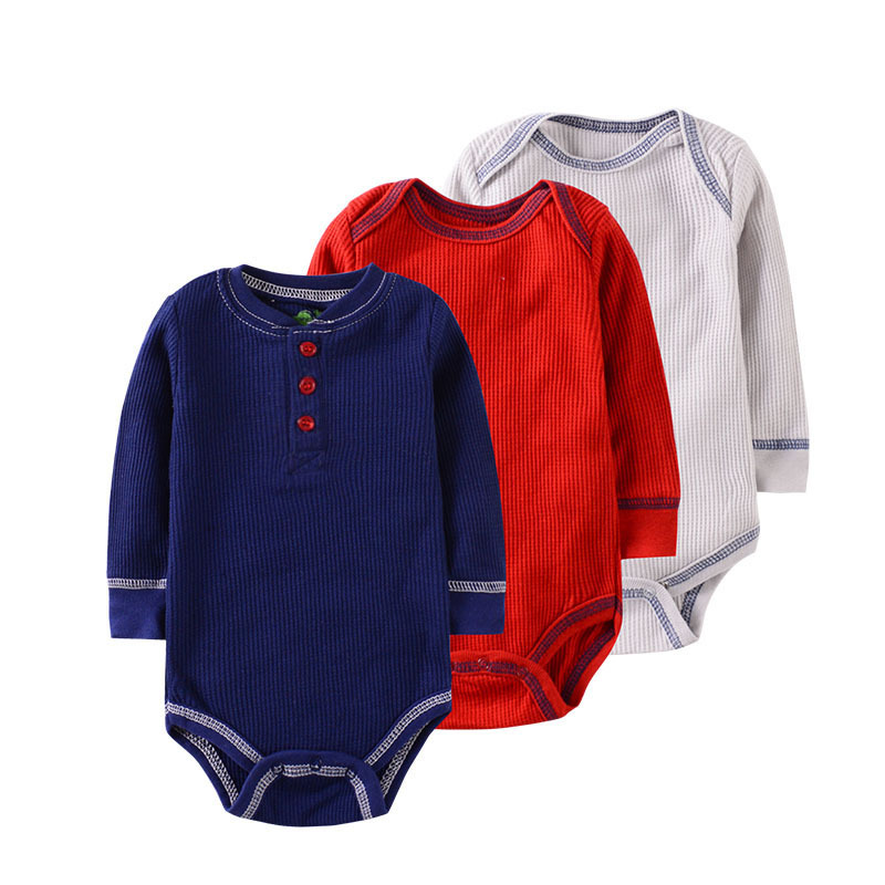 3 Teile/satz Lange Sleeeve Baby Jungen Kleidung Mädchen Kleidung Bodys Baby Mädchen Kleidung 3-9M 100% Baumwolle Waffel roupas de bebe: Marineblau / 3M