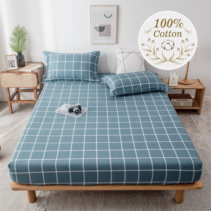 Drap-housse J100 % coton avec bande élastique, drap-housse de luxe géométrique, taille Queen, drap de lit simple, King Size: 1 / 1 Piece 180x200cm