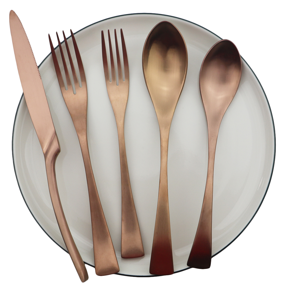 Roséguld bestickset metall återanvändbart bestick restaurang knivgaffel sked servisset 304 köksservis i rostfritt stål: 5 st a