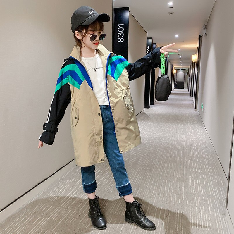 Prochowce dla dziewczyn nastolatek wiatrówka jesień długi, z kapturem płaszcze dla dzieci odzież dla dzieci mody ubrania dla dzieci stroje 8 10 14 lat