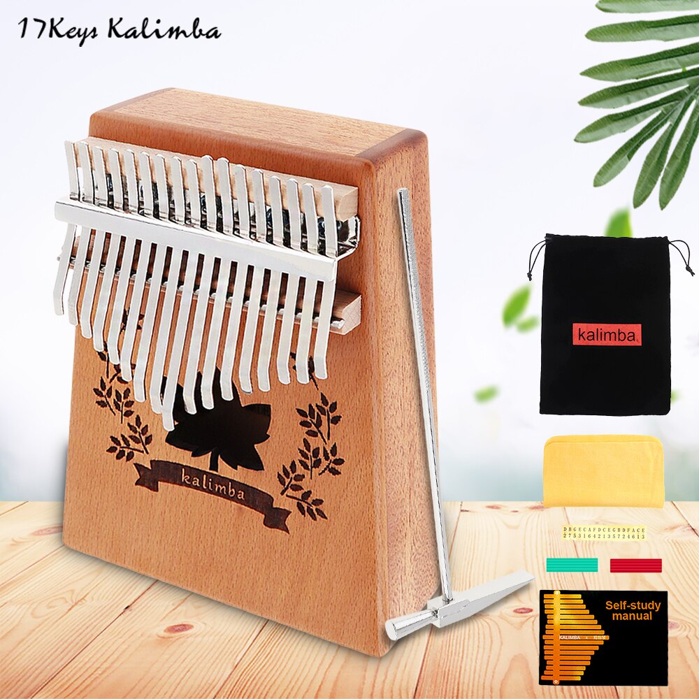 17 Key Kalimba Single Board Mahogany Waterfall Star / FlowersSound Hole Mbira Mini Keyboard Musical Instrument for Music Lovers: Maple Leaf