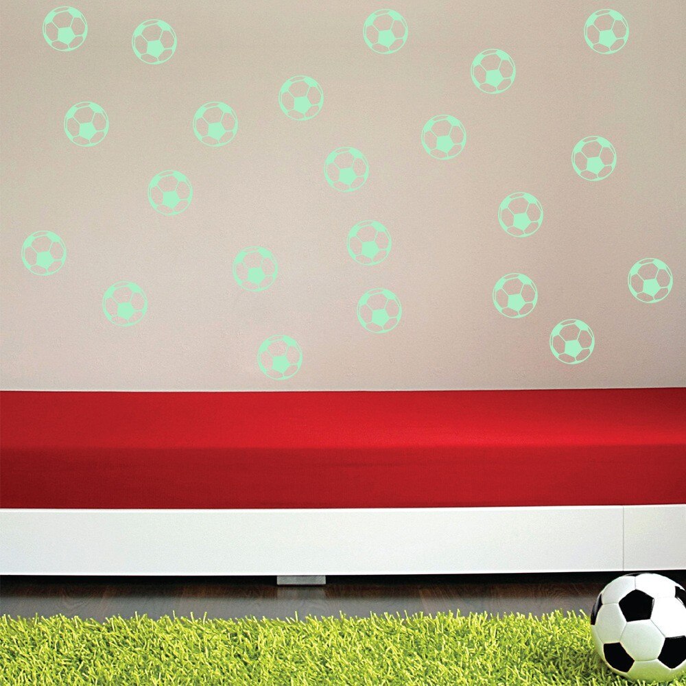 Nyeste 12 stk 3d fodbold glød i mørket lysende fluorescerende vinyl væg klistermærker hjem dekoration børnerum væg stick