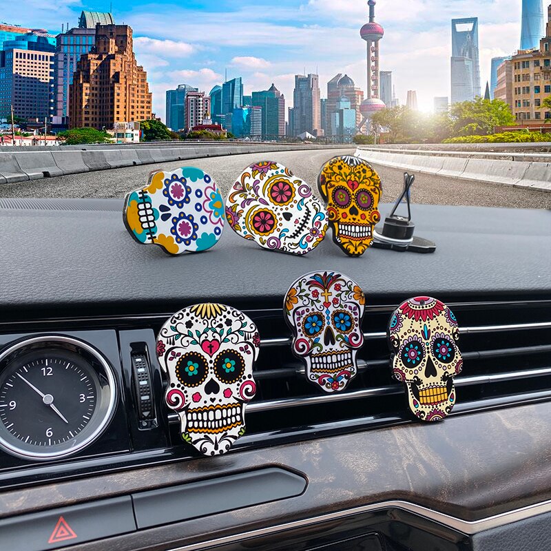 4*6cm Sugar Skull Auto Air Conditioner Outlet Decoration Perfume Clip Air Freshener Car Tuyere Fragrance Car Ornament 7 styles