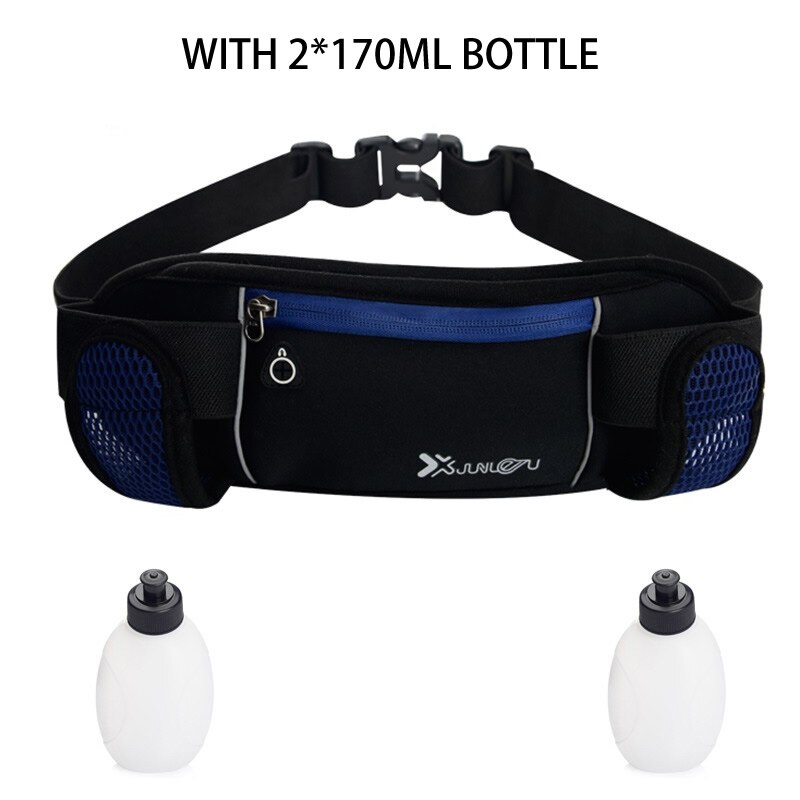Riñoneras ligeras para hombre y mujer, deportivas, para correr, para exteriores, Neopreno, cinturón de hidratación, riñonera, soporte para teléfono deportivo con 2 botellas: Azul oscuro