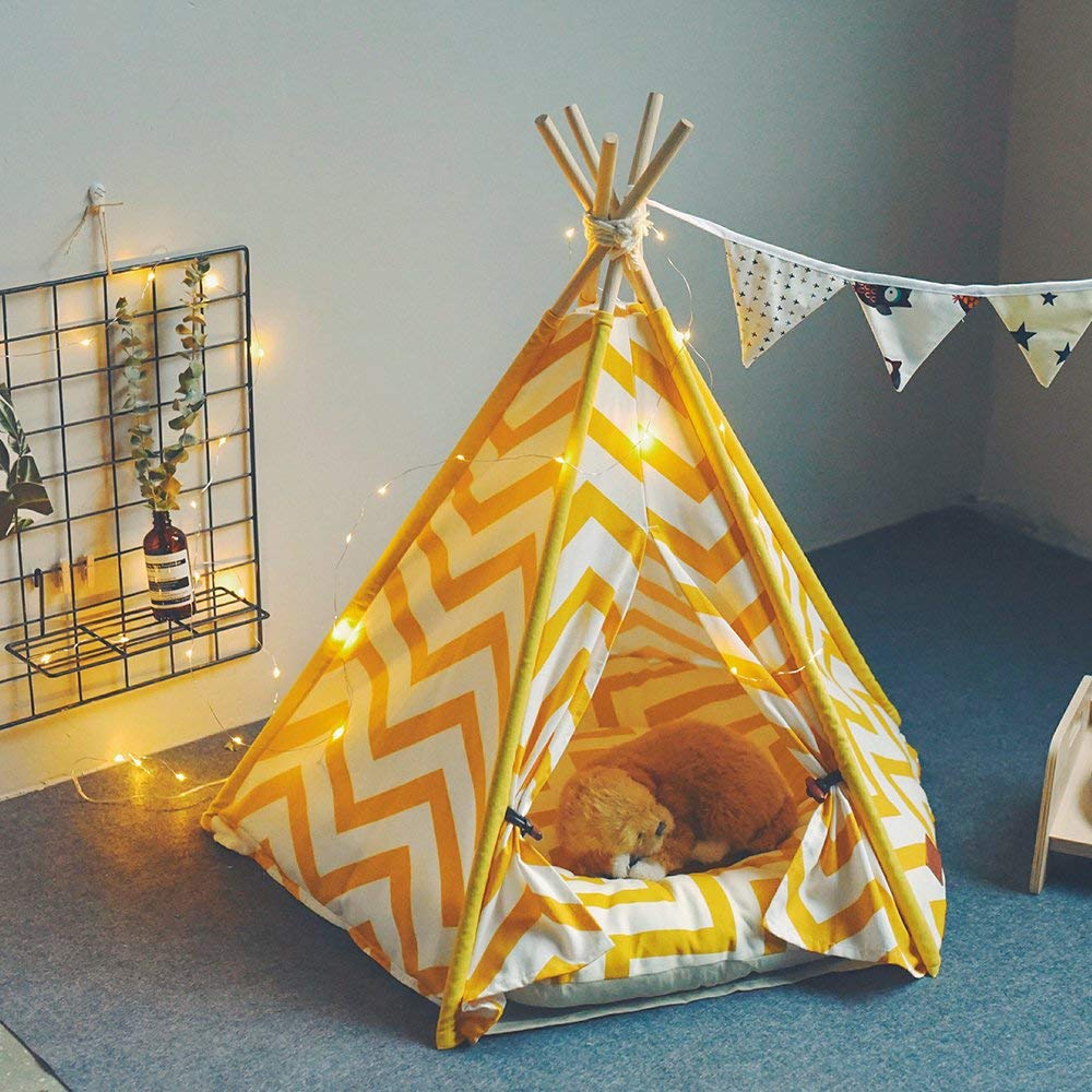 Gelb Sparren Leinwand Hund Tipi Tipi Bett Zelt Katze Zelt Katze Tipi Ohne Kissen 24 Zoll