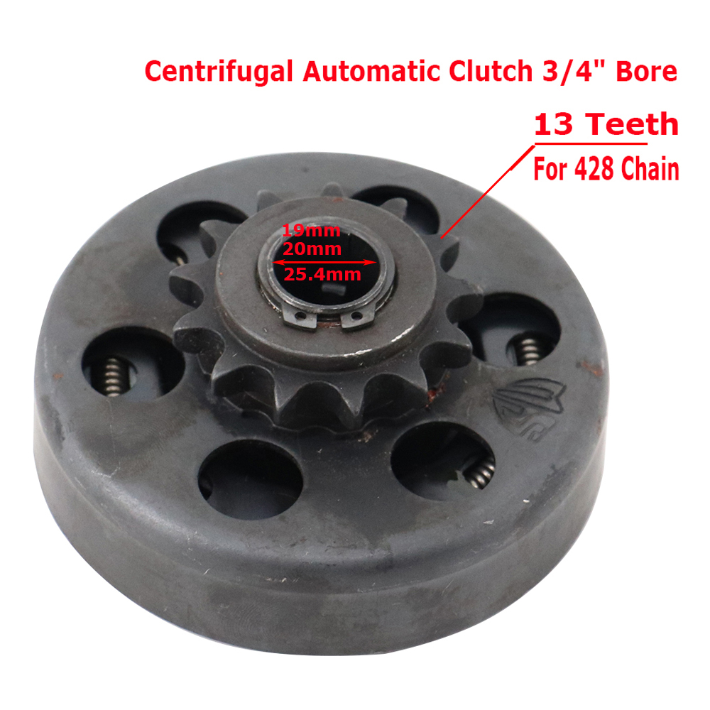 Fliehkraft-Automatikkupplung 3/4 Zoll Bohrung für 428 Kette 19 mm 20 mm 25,4 mm 13 Zähne für Go Kart Karting Mini-Fahrradmotorteile