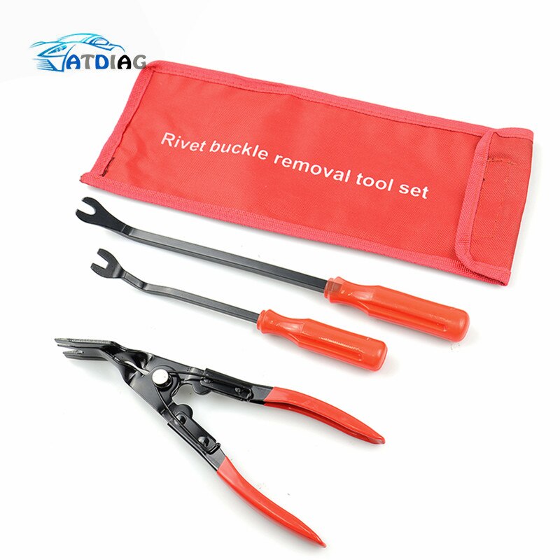 3pcs/Set Auto Fastener Pliers Car Door Panel Remover Clip Trim Auto Puller Tool Retaining Clip Remover Pry Bar Tool Nylon Bag