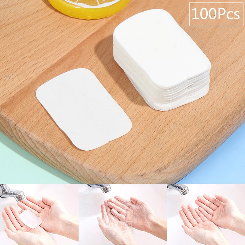 100Pcs 5.6*3.6cm Disinfecting Paper Soaps Washing Hand Mini Disposable Scented Slice Sheets Foaming Soap Case Paper