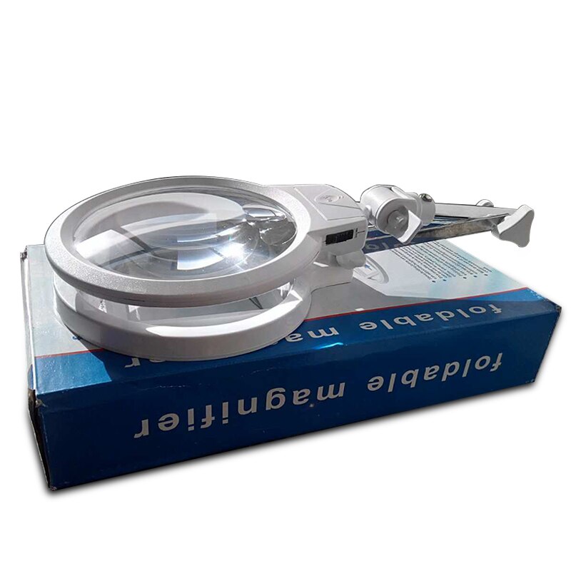 Foldable Magnifier LED Desktop Magnifying Glass Large Size Adjustable Table Reanding Magnifier with Scale Embroidery Loupe