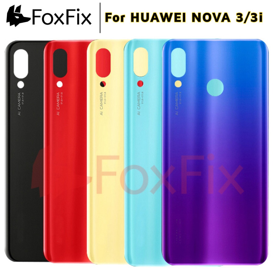 FoxFix, funda trasera para Huawei Nova 3i, funda para batería, puerta, Panel trasero de cristal, funda para Huawei Nova 3, funda de batería + lente para cámara trasera