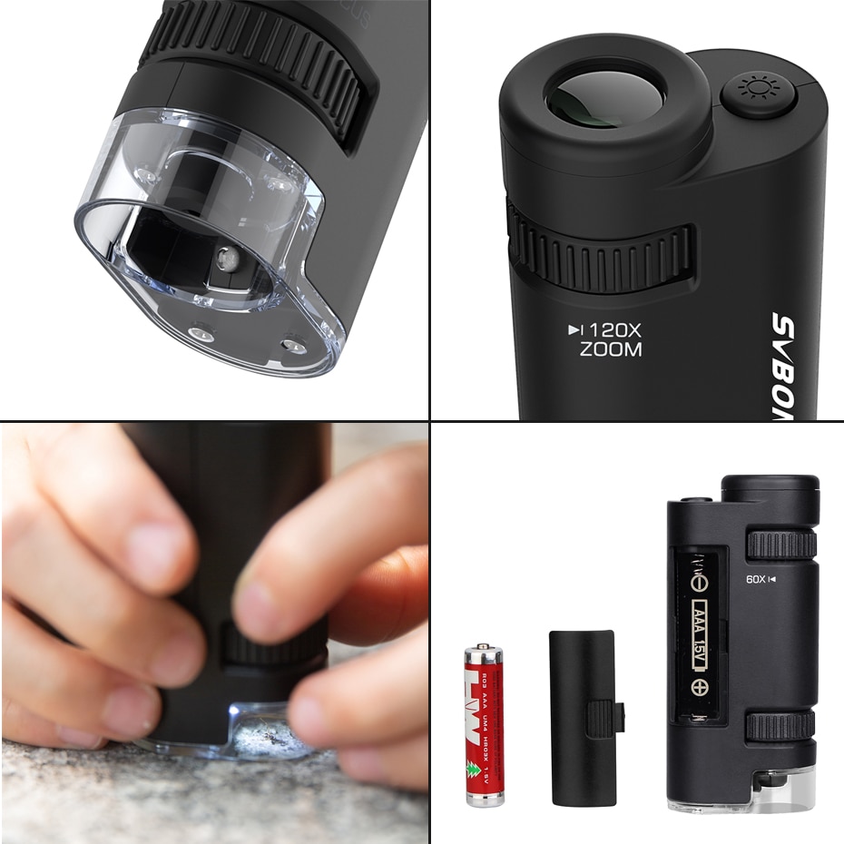 SVBONY SV603 60-120x Wireless Microscope Hand-held USB HD Biological Science Observation with LED Lighting for kids
