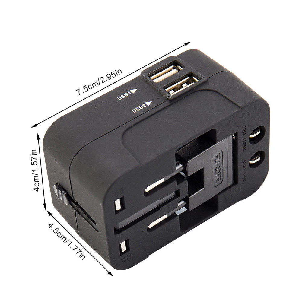 World Wide Universal Travel Adapter Us/Eu/Uk/Au Multi Plug Charger Met Dual Usb 2 Poorten