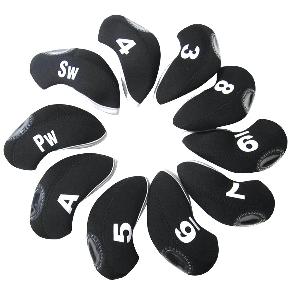 10 Stks/set Golf Clubs Iron Pole Hoofd Hoed Mouwen Duiken Materiaal Golf Staaf Hoofd Beschermhoes Golf Accessoires: Black