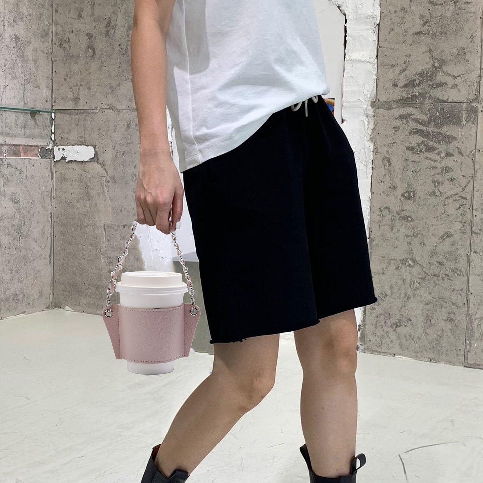 Manchon de tasse Portable pour boissons chaudes, réutilisable avec chaîne, manchon de boisson chaude isolé, en cuir, porte-gobelet