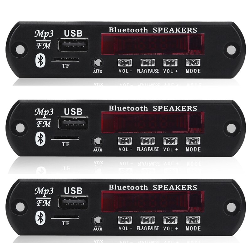 Placa decodificadora de MP3 con Bluetooth 5,0, módulo de Radio FM para coche, soporte TF, USB, AUX, 5V, 12V, 3 uds.: Default Title