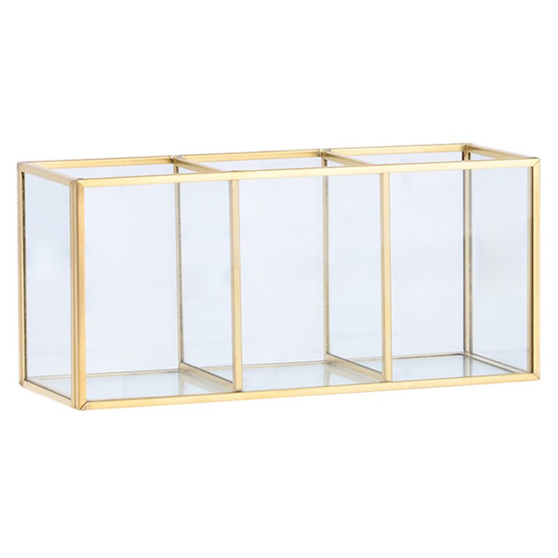 Nordic Gold Grid Gl Flip Storage Tank Box Luxury Modern Cosmetics Storage Box Container Micro-Landscape Flower Room: Default Title