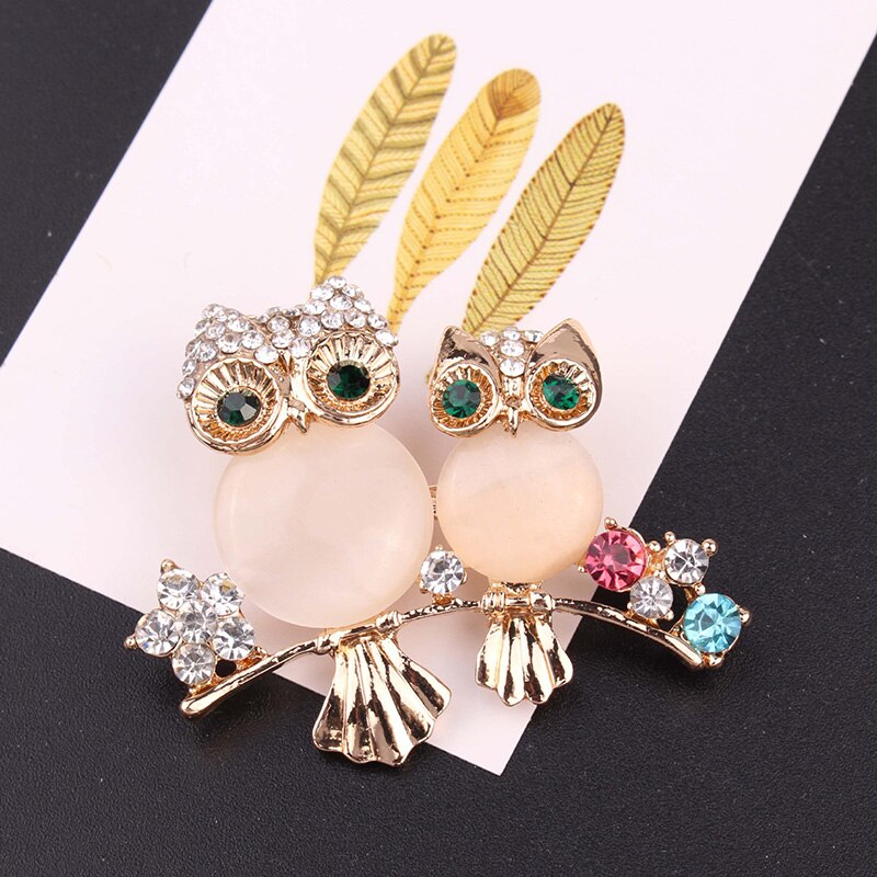 Romântico dois opala coruja broches mãe com crianças animais de cristal broches pinos feminino meninas aves roupas jóias broche fivelas