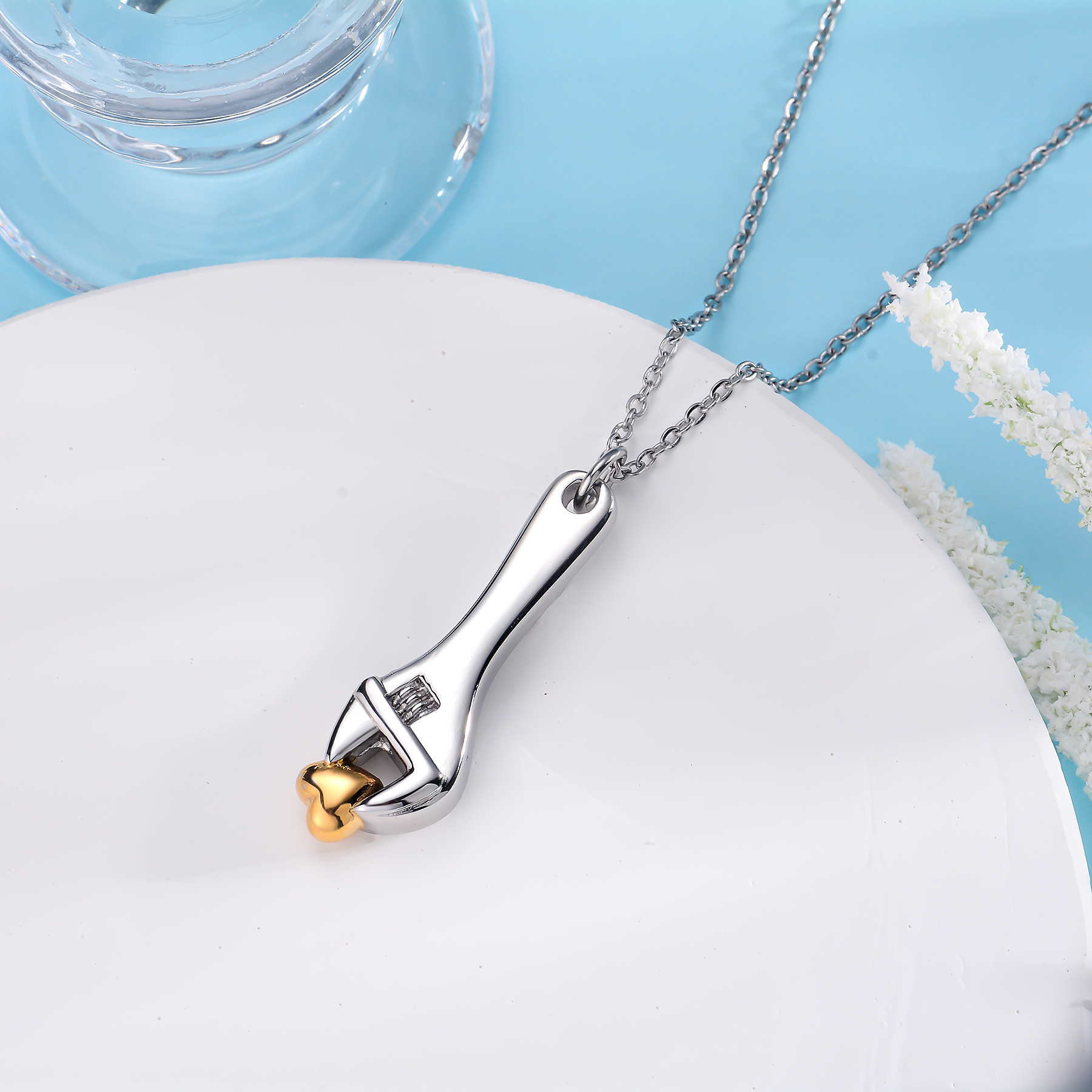 Roestvrijstalen Moersleutel Urn Ketting Voor As Moersleutel Crematie Sieraden Hart Hanger Medaillon Aandenken Sieraden