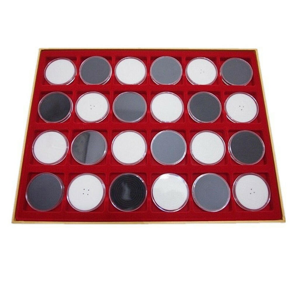 24 Grids Red Display Tray Storage Case For 2''x2'' Cardboard Coin Holders