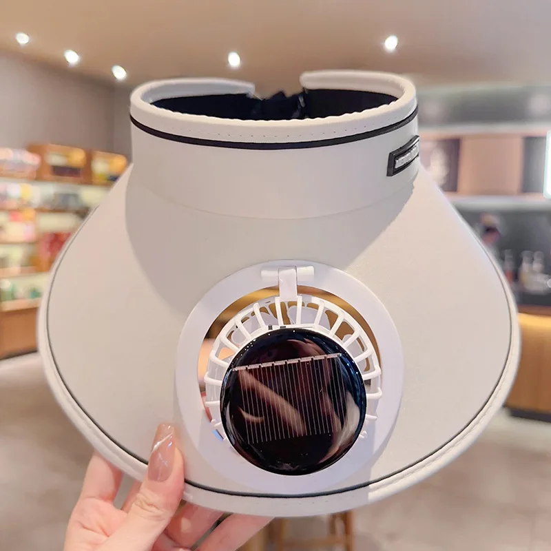 Sonnenhut für Männer und Frauen mit Ventilator, draussen-Visierhut mit Solar--/USB-betriebenem Ventilator, UV-Schutz, breite Krempe, Kühlhut, Camping-Sonnenkappe: Weiß