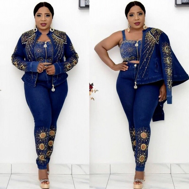 3 Piece Set Africa Clothes African Dashiki Dashiki Suit Top And Trousers Super Elastic Party Plus Size For Lady