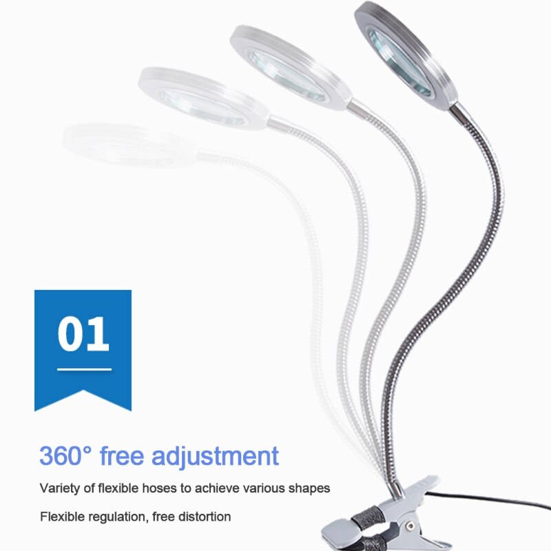 6XDD 10X Magnifying Glass Lamp with Light Magnifier Light with Clip Adjustable Flexible Magnifying Lamp with USB Powered