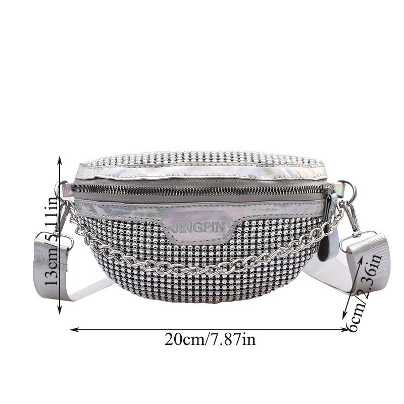 Strass Taille Zakken Vrouwen Zilveren Fanny Pack Vrouwelijke Riem Tas Zwarte Geometrische Taille Packs Glitter Borst Telefoon Pouch