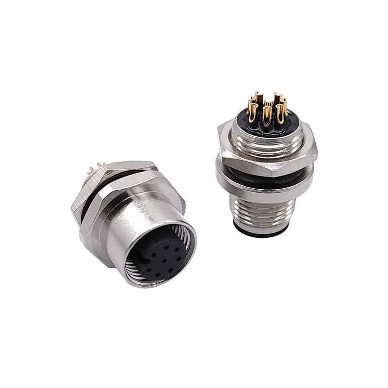 M12 Sensor Connector panel back mount Waterproof Flange Socket threaded coupling Male&amp;Female 3 4 5 8Pin A Type