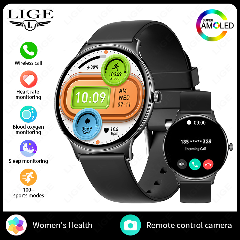 LIGE Nuovo Astuto Della Vigilanza Delle Signore 466*466 AMOLED HD Schermo Braccialetto di Salute delle Donne Quadranti Personalizzati Chiamata Bluetooth Sport Smartwatch Delle Donne: Arancione