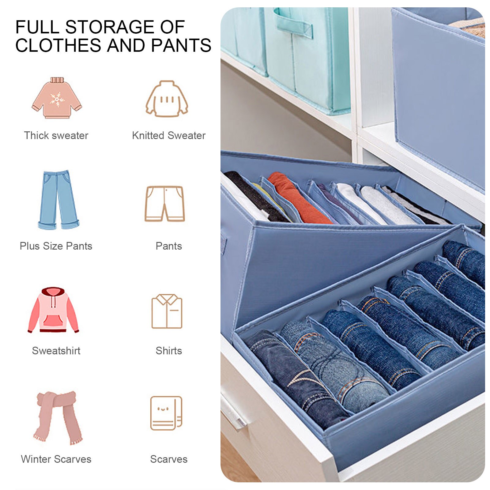2PCS Wardrobe Clothes Drawer Storage Organizer Clothing 6 Grids Washable Foldable Closet Divider Laundry Underwear Cabinet Box