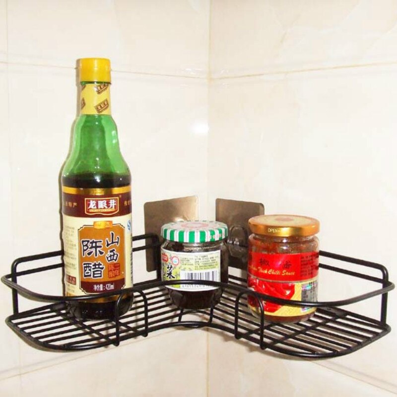 Bathroom Punch-free corner shelf angle frame wrought iron kitchen seasoning wall hanging corner storage rack ZP7191626