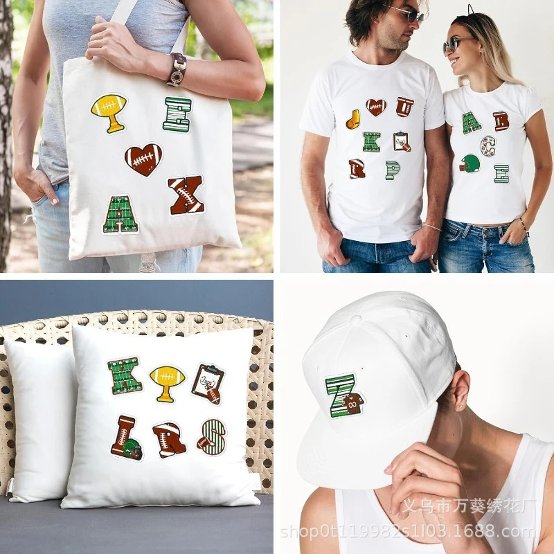 Sports Style Rugby Embroidery Patch Sticker 26 English Letters Clothes Decorative Cloth Sticker Team Chapter Boy Embroidery Piec