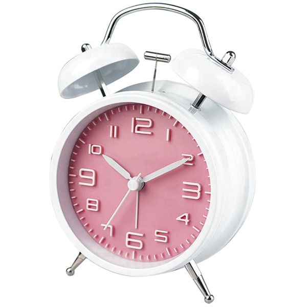 4 Inch Cute Small Double-Bell Night Light Loud Alarm Clock with Backlight Decorative Bedside Table Desk Vintage Clocks: pink