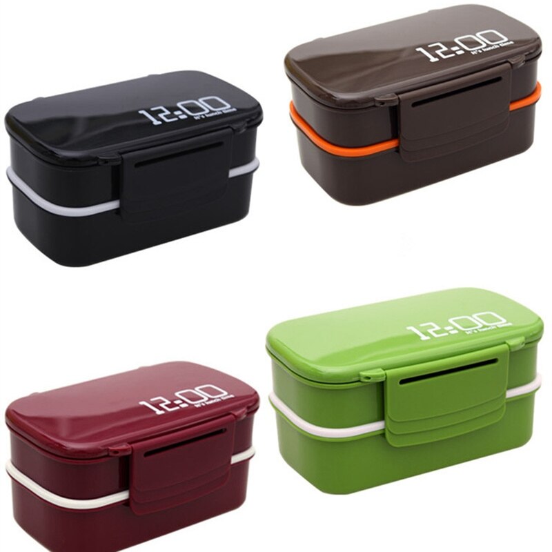 Grote Capaciteit 1400Ml Dubbele Laag Plastic Lunchbox Magnetron Bento Box Voedsel Container Lunchbox BPA Gratis