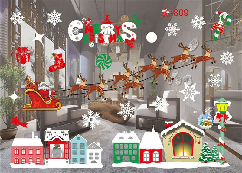 År jul hjem indretning væg klistermærke vindue klistermærke snefnug santa vindue klistermærker jul væg klistermærker til børneværelser: C9