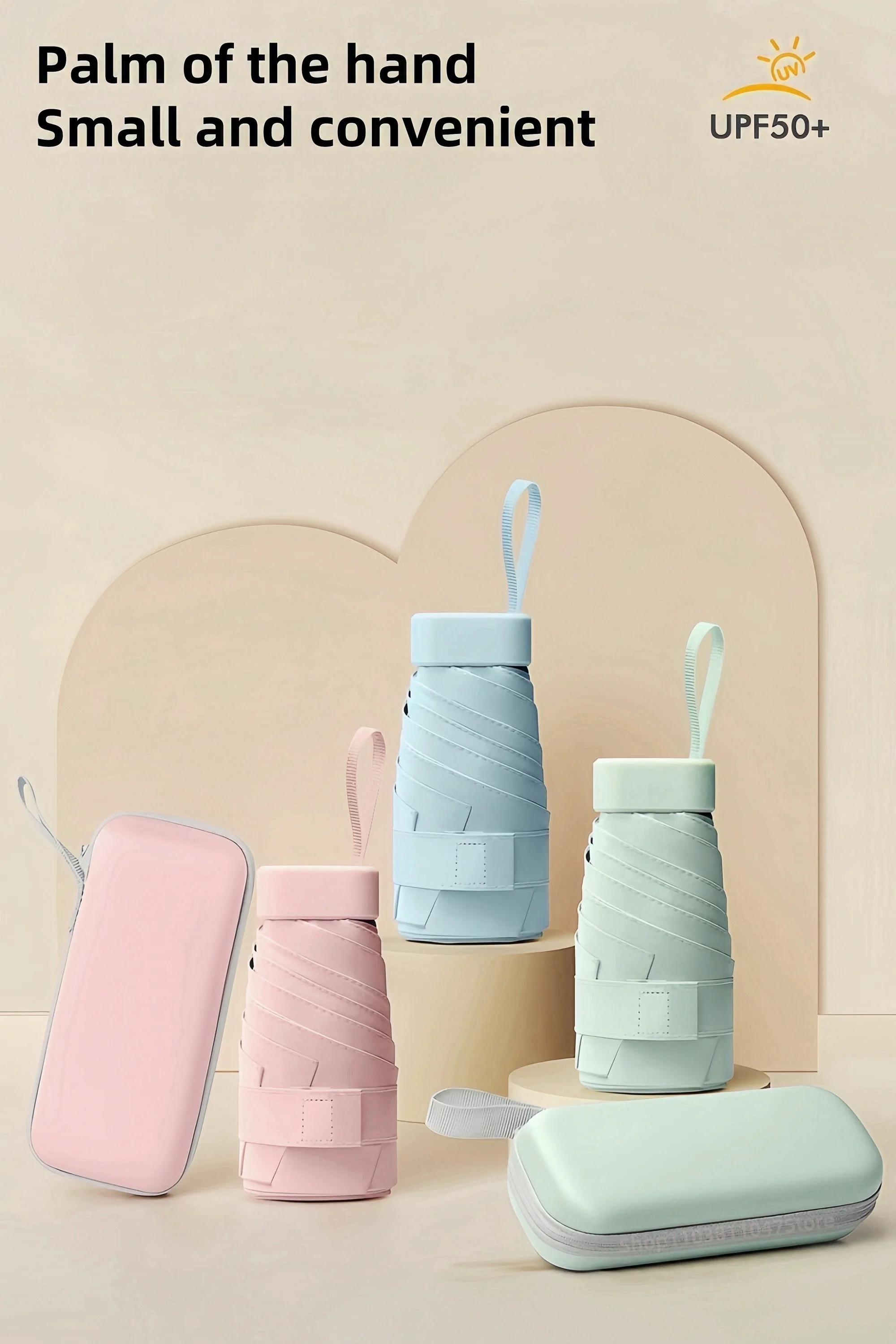 Paraguas de cápsula portátil Mini sombrilla protector solar paraguas de lluvia mango de aleación de caucho negro plegable sol lluvia doble uso cápsula Umb