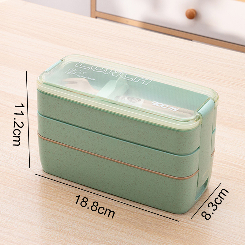 3 Lagen Lunchbox 900Ml Draagbare Tarwe Stro Bento Boxs Magnetron Dinnerwaer Foos Opslag School Kantoor Voedsel Container: Blue1