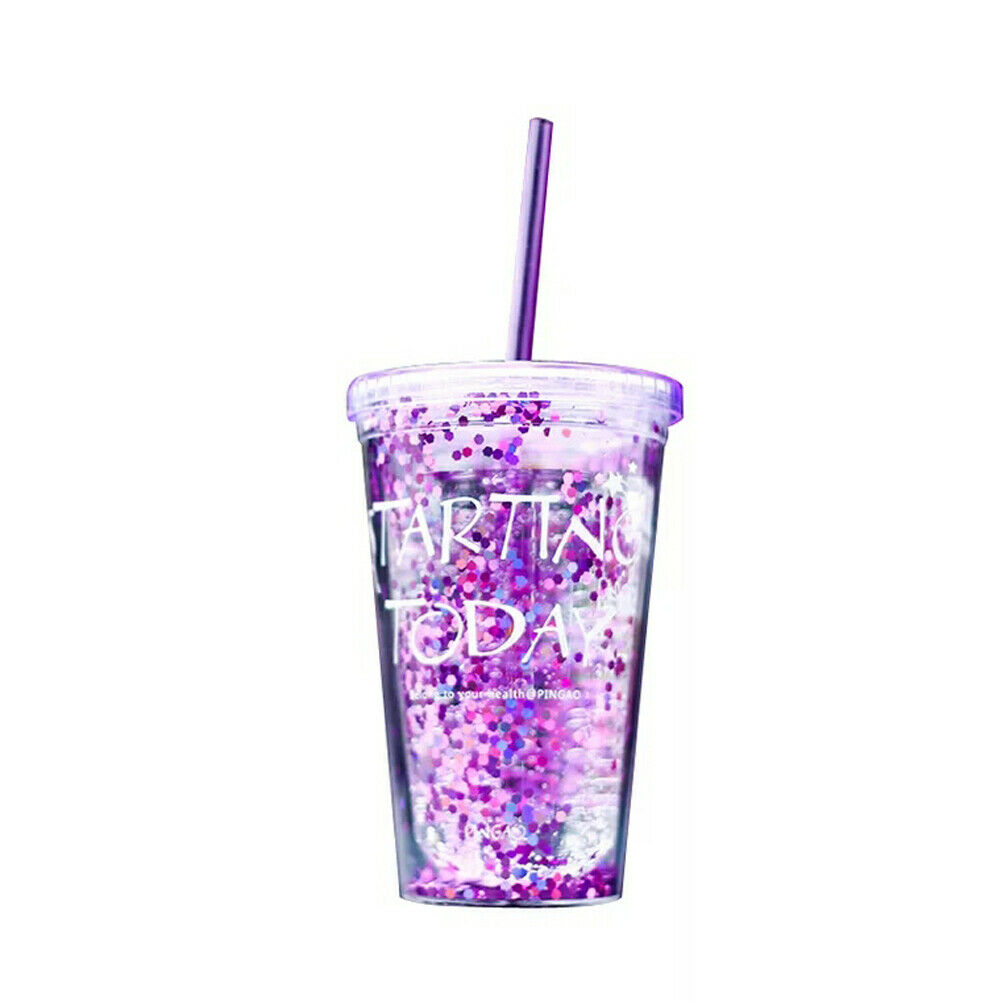 Uk 450ml plastik tumbles & sugerør til smoothie juice iskaffe gratis rejse kop sommer bærbar udendørs sports kop: Lilla