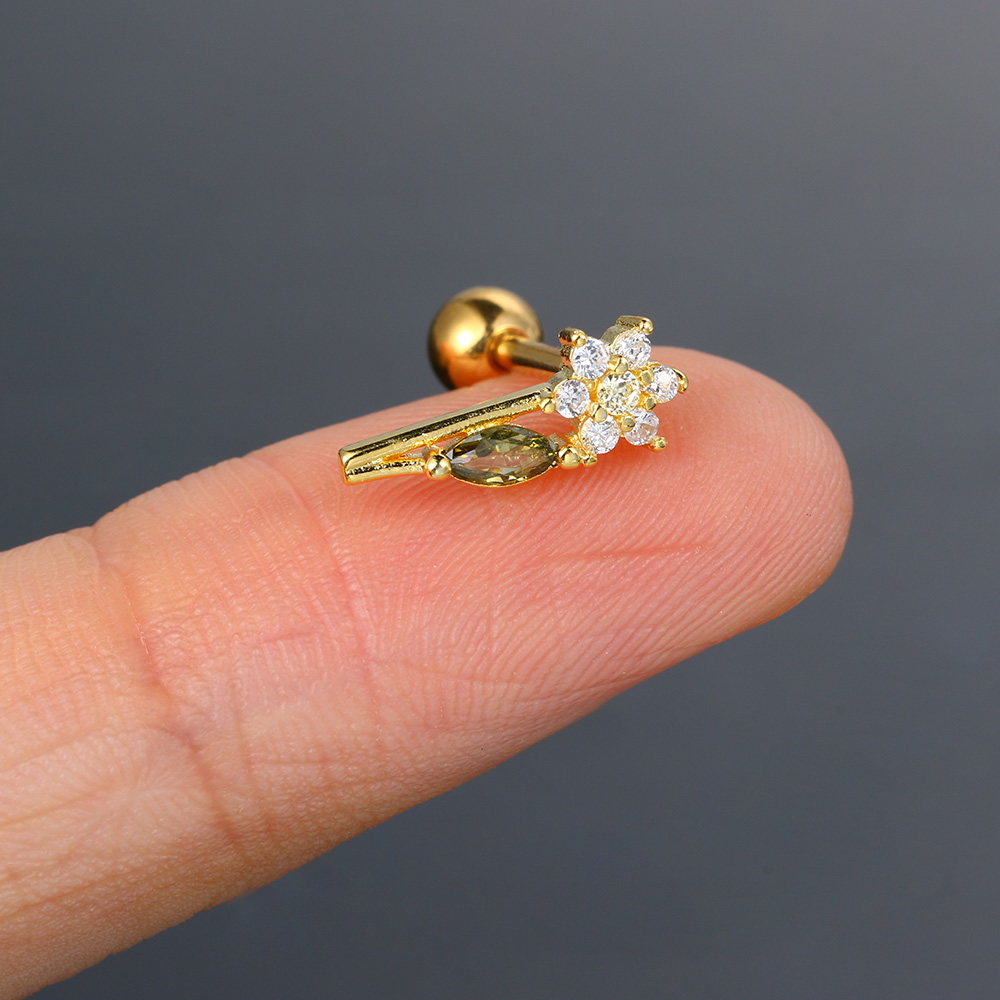 Sexy Flower Zircon Ear Piercing Stud Earring Helix Tragus Piercing for Girl Women Stainless Steel Snug Lobe Cartilage Jewelry: Pure Gold Color