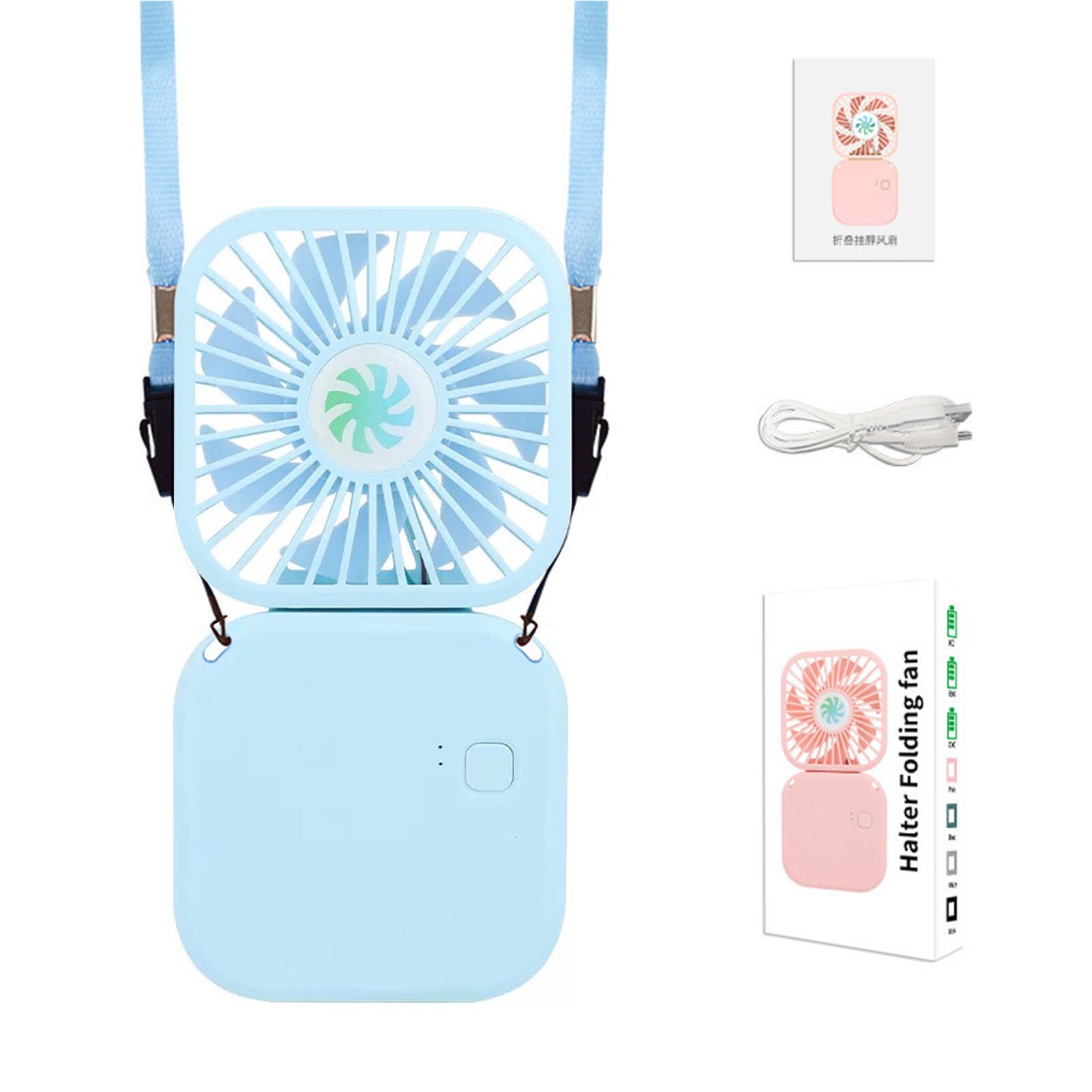 Draagbare Desktop Fan Handheld Opknoping Hals Usb Mini Fan: Blue