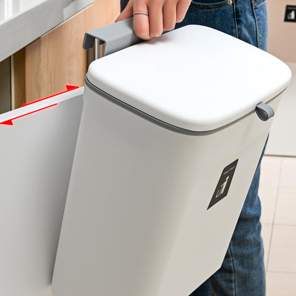 9L gabinete de pared para la cocina cubo basura colgar con tapa deslizante cocina colgador para puerta de armario de basura grande caja de almacenamiento