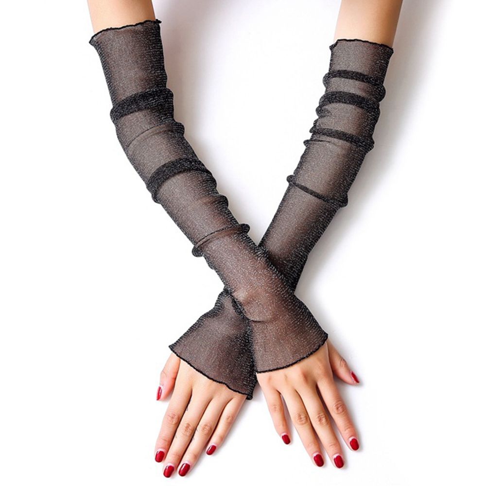 2022 Summer Long-Sleeve Sun Protection Gloves Women Mesh Lace UV Thin Breathable Cycling Driving Fingerless Arm Sleeves: black
