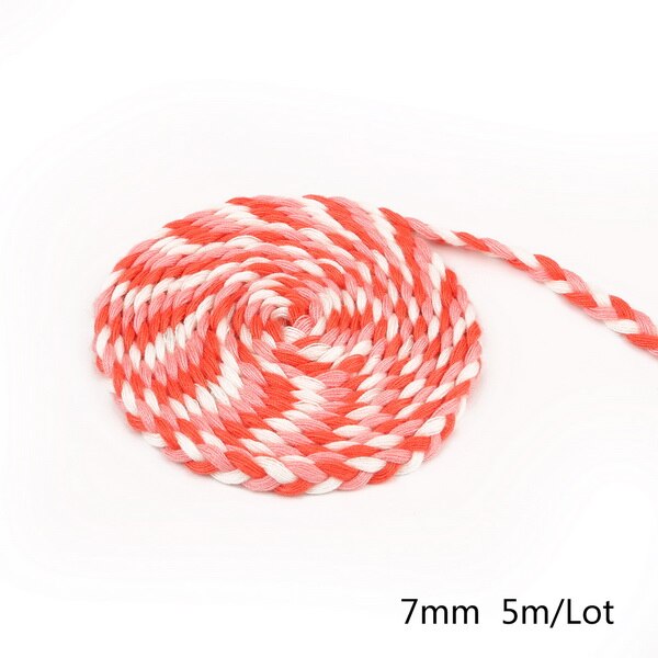 5 meter längd 7mm färgade polyestersnören flätat rep diy svart vit tjockt dekorativt rep garnlåda dekor hantverk: Färg 6