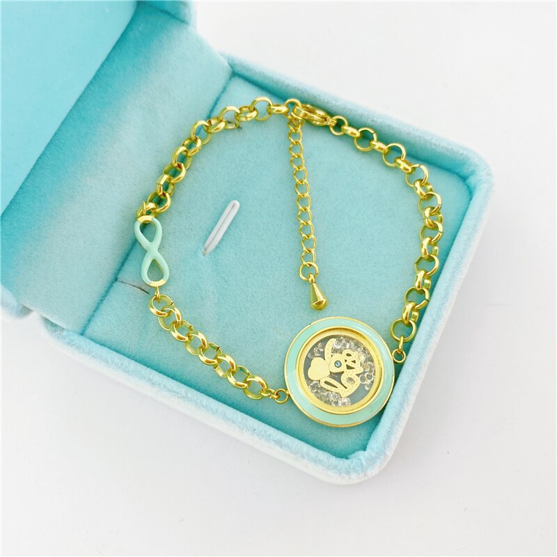 Gouden hartvormige liefdesarmbanden en armbanden voor vrouwen met eenvoudige schakelketting en pulseras-sieraden voor meisjesfeestjes: Goudblauw