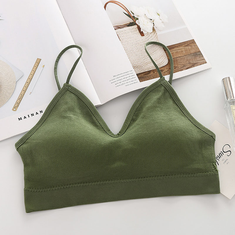 Elastic Gathering Bralette Push Up Bra Summer Anti-light Korean Style Wild Bras Tube Top Sexy No Rims Bra Wireless Bra Tops: green