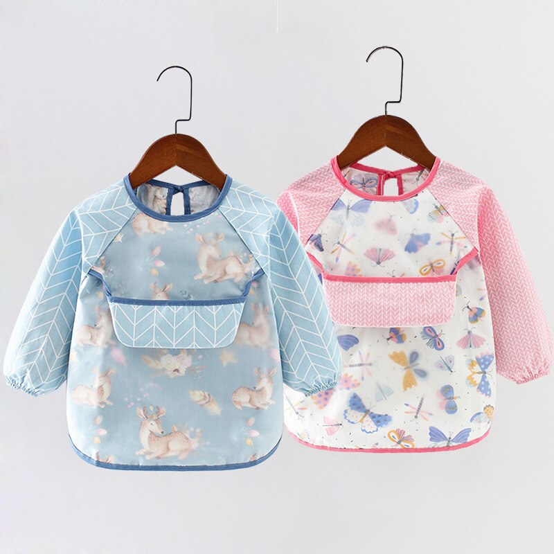 Bavoirs dessin animé à manches longues, tablier avec poche, imperméable, Smock d&#39;alimentation, bavoir en tissu banane pour bébés garçons et filles
