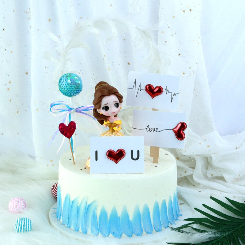 5 stk / sæt pu kærlighed firkantet kort kage topper rødt hjerte hvidt papir kort kage topper til bryllup piger fødselsdagsfest kage dekoration